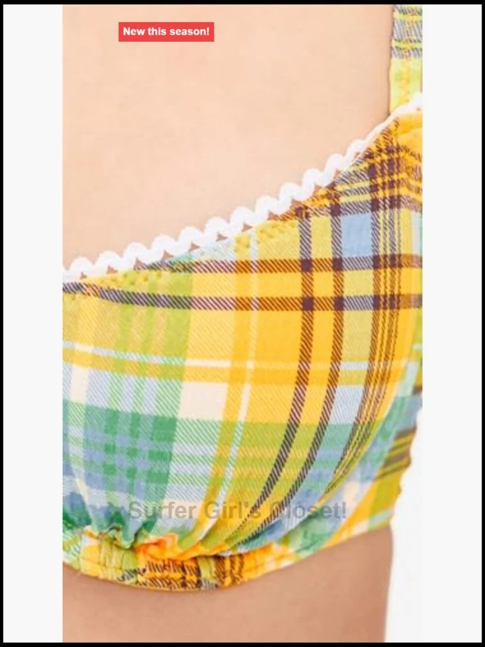 Plaid Lace Trim Underwire Bikini Top with Flower Embellishment